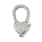 Brass Clear Cubic Zirconia Lobster Claw Clasps, Heart, Platinum, 26.5x15x5mm, Hole: 8x2mm