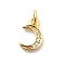 Brass Micro Pave Cubic Zirconia Pendants, Moon Charms, Long-Lasting Plated, Lead Free & Cadmium Free, Rack Plating, with Jump Ring, Real 18K Gold Plated, 9.5x6x1.5mm, Hole: 2.5mm
