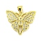 Brass Micro Pave Clear Cubic Zirconia Pendants, Butterfly, Real 18K Gold Plated, 18.5x22.5x2.5mm, Hole: 3x3.5mm