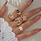 Alloy Rhinestone and Enamel Cuff Rings/Finger Rings Set, Golden, Inner Diameter: 19mm