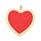 Brass Resin Pendants, Heart Charm, Long-Lasting Plated, Rack Plating, Lead Free & Cadmium Free, Red, Real 18K Gold Plated, 45x45x2mm, Hole: 5x3.5mm