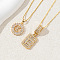 2Pcs 2 Styles Brass Pave Clear Cubic Zirconia Initial Pendant Necklace Sets, Golden, Letter E, 17.72 inch(45cm), 1pc/style