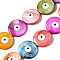 Natural Freshwater Shell Beads Strands, with Enamel, Double-Faced, Flat Round with Evil Eye, Dyed, Mixed Color, 24~25x5~6mm, Hole: 0.9mm, about 16pcs/strand, 15.83 inch(40.2cm)