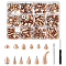 120Pcs 12 Styles Alloy Rivets Sets, Mixed Shapes, with Steel Screwdriver and Alloy Leather Tools, Golden, 9~20x6~9mm, 10pcs/style