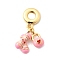 Brass Pink Enamel European Dangle Charms, Large Hole Pendants, Cadmium Free & Lead Free, Dumbbell & Lock, Real 18K Gold Plated, 29mm, Hole: 4.5mm