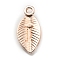 Alloy Pendants, Leaf with Letter Charm, Rose Gold, Letter.I, 15.5x7.5x2.5mm, Hole: 1.5mm