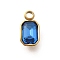 304 Stainless Steel Pendants, with Rhinestone, Real 18K Gold Plated, Ion Platint(IP), Rectangle, Capri Blue, 10.5x5.5x3.5mm, Hole: 1.8mm