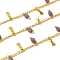 Brass Curb Chains, with Glass, Rack Plating, Long-Lasting Plated, Lead Free & Cadmium Free, with Teardrop Charms, Real 18K Gold Plated, Soldered, with Spool, Rosy Brown, 3x2x0.5mm and 9.5x3x2mm and 8.5x3.5mm