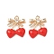 Brass Micro Pave Cubic Zirconia Pendants, with Enamel, Cherry, Light Gold, 18x15.5x4mm, Hole: 1.6mm