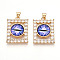 Brass Micro Pave Clear Cubic Zirconia Pendants for Women, Rectangle with Eye, with Resin, Real 18K Gold Plated, Medium Slate Blue, 26~27x20x7~8mm, Hole: 3.5~4x5mm