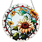 CREATCABIN Stained Windows Hanging Suncatcher Retro Sunflower Hanging Ornament Round Acrylic Panel Sun Catcher with Iron Chain and Jump Rings Summer Home Decor Gift for Family Friends 5.9x5.9 Inch
