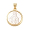 Natural White Shell Flat Round Pendants, with Brass Settings, Real 18K Gold Plated, Long-Lasting Plated, Cadmium Free & Lead Free, Rack Plating, Virgin, 19.5~20x17x3~3.5mm, Hole: 4.5x3.5mm