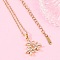 Flower Brass Micro Pave Cubic Zirconia Pendant Neckalces, with Ion Plating(IP) 304 Stainless Steel Chain, Rack Plating, Real 18K Gold Plated, 15.79 inch(40.1cm)