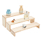 3Pcs 3 Sizes Wood Display Risers, 3 Step Shelf Rack for Comestic, Jewelry, Minifigure Showing, Rectangle, BurlyWood, 35x8x5.1~13.2cm, 1 size/pc