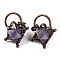 Natural Amethyst Merkaba Star Pendants, Brass Star Charms with Jump Rings, Red Copper, 35x31x20mm, Hole: 6mm