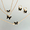 Butterfly Alloy Rhinestone & Enamel Pendant Necklace & Bracelets & Earring & Rings Sets for Children, Black, Necklace: 450mm