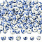 100Pcs 2 Styles Handmade Flower Printed Porcelain Ceramic Beads, Round, Blue, 8~10.5mm, Hole: 2mm, 50pcs/style