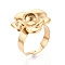 304 Stainless Steel Adjustable Ring Components, Flower Pad Ring Settings, Ion Plating(IP), Real 18K Gold Plated, Tray: 7mm, Flower: 19x21mm, Inner Diameter: 18mm