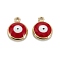 Brass Enamel Charms, with Jump Ring, Real 18K Gold Plated, Long-Lasting Plated, Lead Free & Nickel Free & Cadmium Free, Flat Round with Evil Eye, Red, 13x10x2.5mm, Hole: 1.2mm