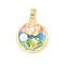 Brass Enamel Pendants, with ABS Plastic Imitation Pearl, Long-Lasting Plated, Cadmium Free & Lead Free, Rack Plating, Real 18K Gold Plated, Flower, Flat Round, 23.5x20x7.5mm, Hole: 6.4x3mm