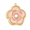 Dyed Natural White Jade Pendants, Stainless Steel Enamel Flower Charms, Real 18K Gold Plated, Misty Rose, 24.5x21.5x4mm, Hole: 1.4mm