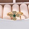 Rack Plating Brass Micro Pave Cubic Zirconia Cuff Finger Rings for Women, Long-Lasting Plated, Clover, Green, Inner Diameter: 18mm, Flower: 11x11.5mm