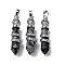 Synthetic Snowflake Obsidian Pendants, Brass Charms, Lead Free & Cadmium Free, 46~47x11~12x11mm, Hole: 8x5mm