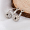 Alloy Rhinestone Round Beaded Hoop Earrings, Platinum, 35mm