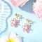 Flower Handmade Glass Seed Beads Dangle Stud Earrings, with Brass Stud Earring Findings & Acrylic, Golden, Pearl Pink, 30x18.5mm