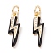 Brass Micro Pave Clear Cubic Zirconia Pendants, with Enamel & Jump Ring, Long-Lasting Plated, Lightning Bolt, Real 18K Gold Plated, Black, 19x5.5x2mm, Hole: 3.6mm