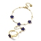 Ion Plating(IP) 304 Stainless Steel Ring Bracelets, Resin Flower Link Chain Bracelet with Open Cuff Rings, Golden, Dark Blue, 6-3/4 inch(17cm)