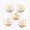 Brass Charms, Flat Round with Flower, Nickel Free, Real 18K Gold Plated, 11.5x10x1mm, Hole: 1mm