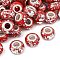 Opaque Resin Rondelle European Beads, with Silver Foill & Silver Tone Brass Double Cores, Large Hole Beads, Red, 13.8x8.5mm, Hole: 4.5~5mm