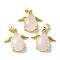 Natural Rose Quartz Pendants, Teardrop Charms with Golden Tone Brass Wings, Rack Plating, Cadmium Free & Lead Free, 22.5x24.5x9mm, Hole: 7.5x4.5mm