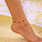 Alloy and Acrylic 5-Petal Flower Link Chain Double Layer Anklets for Women, Golden, Red, 7-1/2 inch(190mm), 2pcs/set