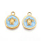 304 Stainless Steel Pendants, with Enamel, Flat Round with Turtle Charms, Ion Plating(IP), Real 18K Gold Plated, Light Sky Blue, 16.5x13x2.5mm, Hole: 2.5mm