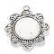 Tibetan Style Alloy Pendant Cabochon Settings, Flower, Cadmium Free & Nickel Free & Lead Free, Antique Silver, Tray: 25mm, 49x44x2.5mm, Hole: 3.5mm, about 125pcs/1000g