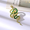 Snake Aolly Rhinestone Brooches, Light Gold, Emerald, 27x63mm