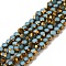 Electroplate Glass Beads Strands, Opaque Solid Color, Half Golden Plated, Faceted, Flat Round, Light Sky Blue, 4~4.5x3mm, Hole: 1mm, about 70~71pcs/strand, 9.84~10.23 inch(25~26cm)