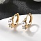 304 Stainless Steel Round Hoop Earrings, with Clear Cubic Zirconi & Plastic Imitation Pearl, Ion Plating(IP), Real 18K Gold Plated, 13x16x4.5mm