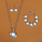 Alloy with Synthetic Turquoise Pendant Necklaces & Link Bracelets & Dangle Earring Sets, Antique Silver, Flat Round, White, 490mm