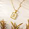 Rectangle 304 Stainless Steel Pave Natural White Shell Initial Pendant Necklaces for Women, Real 18K Gold Plated, Letter S, 15.75 inch(40cm)