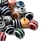 Printed Schima Wood Beads, Round with Stripe, Mixed Color, 16mm, Hole: 4.2mm
