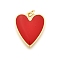 Brass Enamel Pendants, with Jump Ring, Rack Plating, Long-Lasting Plated, Lead Free & Cadmium Free, Real 18K Gold Plated, Heart Charm, Red, 21x17x2mm, Hole: 3.2mm