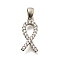Brass Micro Pave Cubic Zirconia Pendants, Awareness Ribbon Charms, Cadmium Free & Lead Free, Long-Lasting Plated, Rack Plating, Platinum, 16x7.5x3mm, Hole: 4x2.5mm