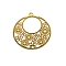 Brass Hollow Pendants, Flat Round with Flower, Golden, 22x20x0.2mm, Hole: 1mm, 2pcs/set