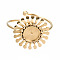 304 Stainless Steel Open Cuff Finger Ring Cabochon Settings, Flower, Golden, US Size 9(18.9mm), Tray: 6mm