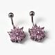 Flower 304 Stainless Steel Micro Pave Cubic Zirconia Navel Ring Belly Rings EJEW-L175-08-2