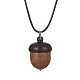 Collar con colgante de medallón de madera de ébano con forma de bellota y cordones encerados NJEW-JN04485-1