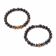 2Pcs 2 Style Natural Wood & Tiger Eye & Synthetic Hematite Stretch Bracelets Set BJEW-JB07940-4